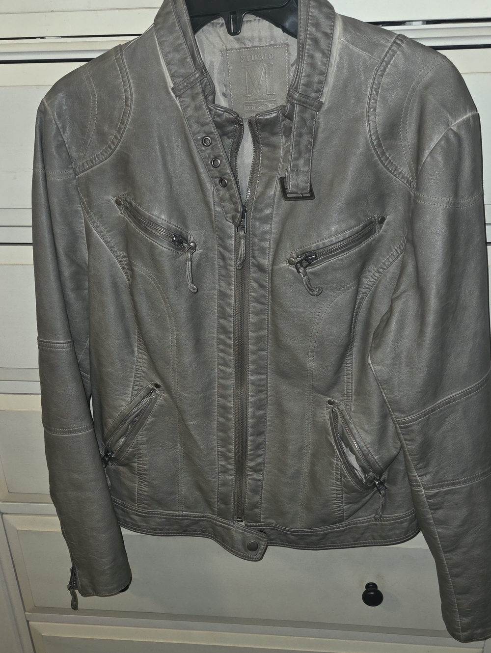 SALE!!..Light Gray Leather-Look Zip-Up Jacket